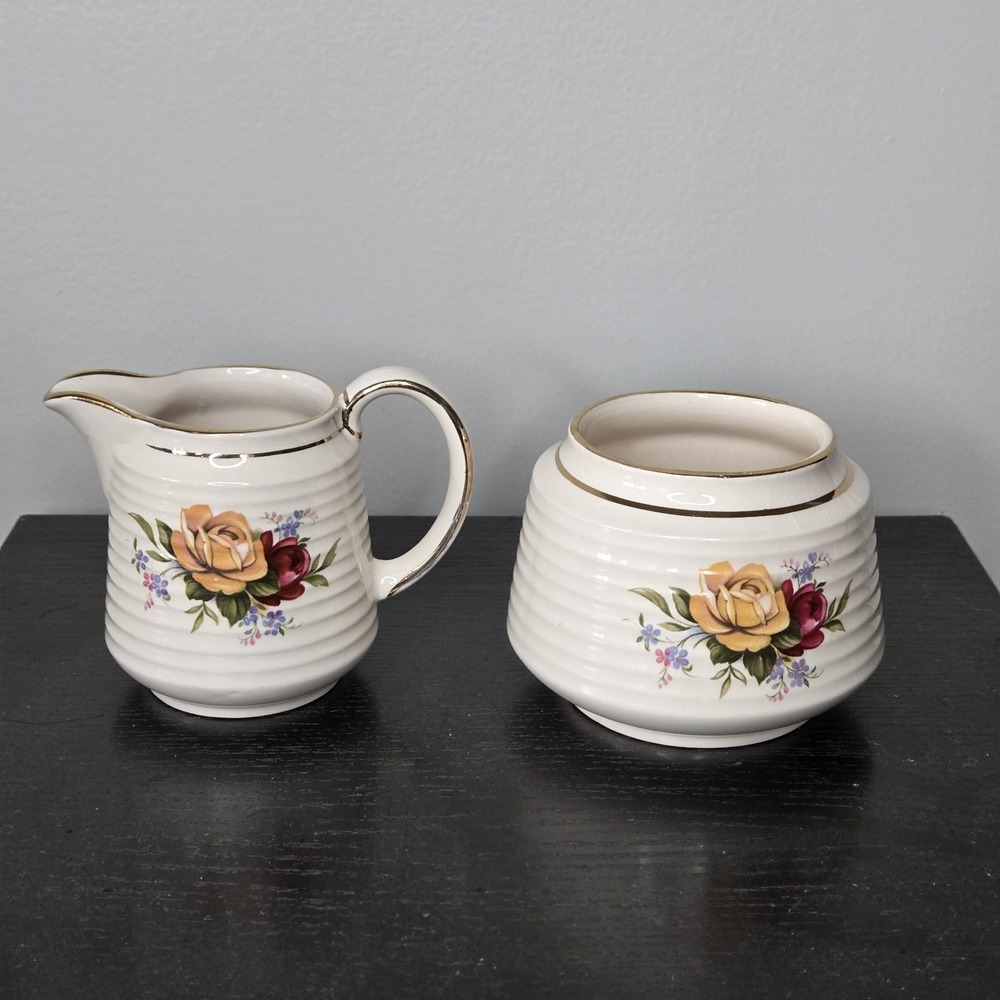 Vintage SADLER ENGLAND Ribbed‎ 6oz CREAMER & 8oz OPEN SUGAR BOWL